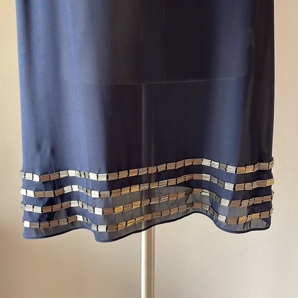 UK STYLE French Connection semi sheer tunic top sleeveless bugle beads bottom M - Picture 6 of 12